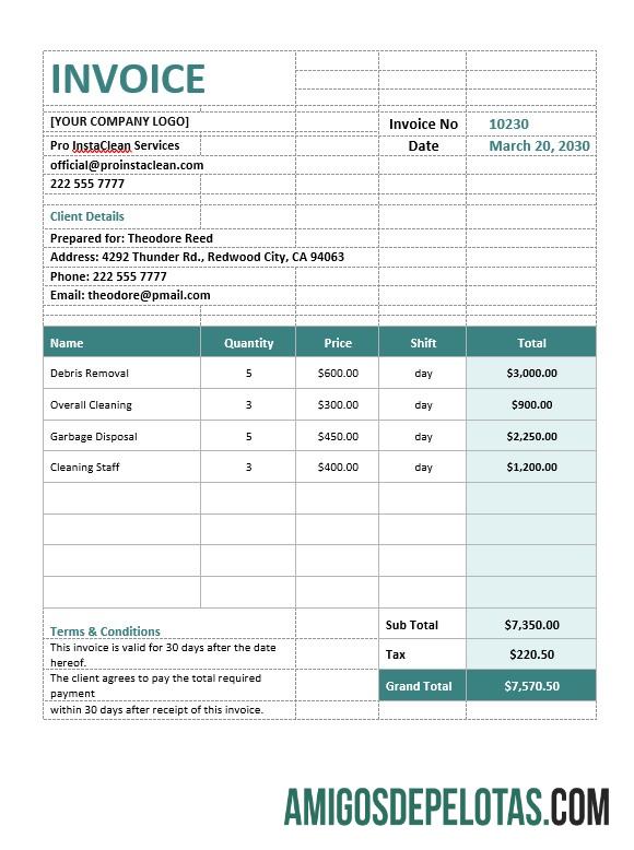 imprimível Modelo de fatura de limpeza de construção